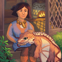 little girl and giant gecko dragon