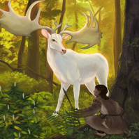 Hunter encountering white deer